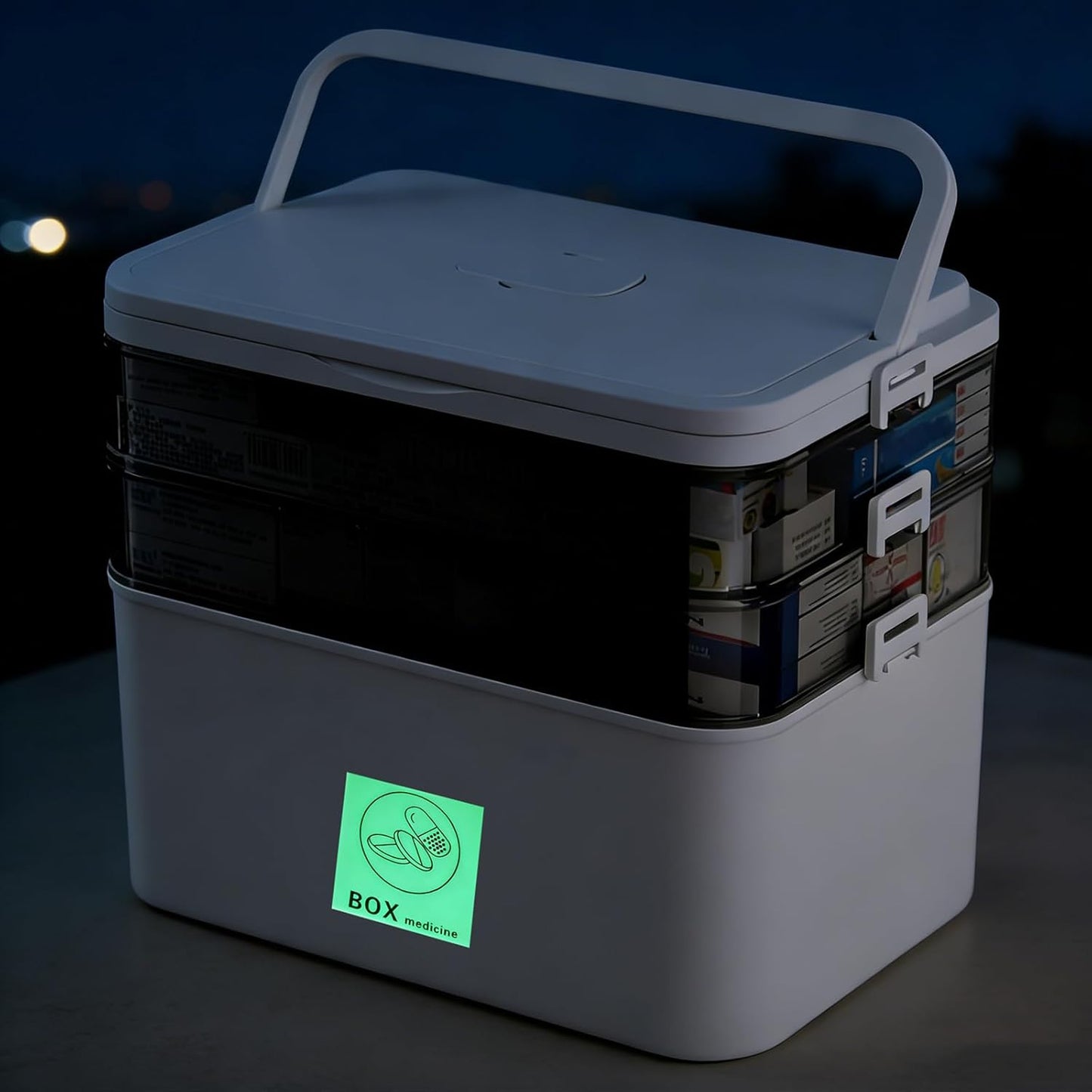 Skiennix 3-Tier Medicine Organizer - Portable Medical Cabinet with Handle & Snap Locks, Includes 6-Compartment Pill Storage
