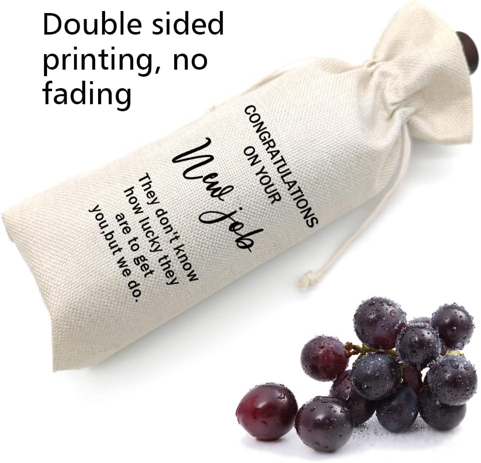 Socive New Job Wine Gifts Bag, New Job Gifts, Leaving Gift, New Job Gifrs for Colleague, Coworker, Boss, Friends, Burlap Drawstring Wine Bag - Congratulations New Job