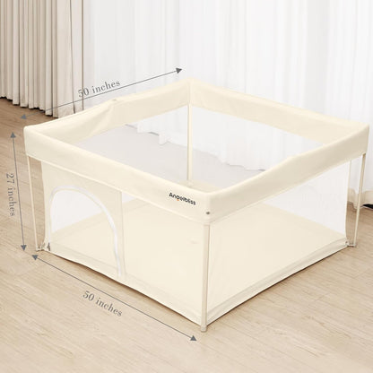 Regine Switzerland Foldable Baby Playpen - Portable 50"×50" Play Yard with Breathable Mesh & ASTM F406 Certified (Beige)