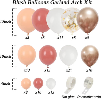 RUBFAC Blush Pink Balloon Garland Kit - 130pcs Dusty Pink, Peach, Rose Gold & White for Birthday & Baby Shower Decor