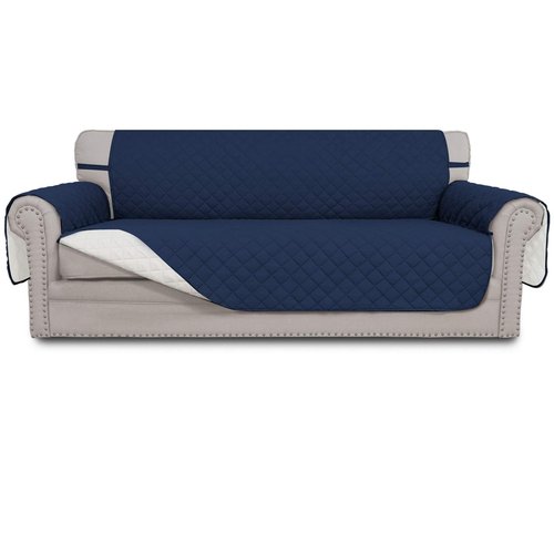 Easy-Going Reversible Couch Cover for 3 Cushion Couch Sofa Cover for Dogs Water Resistant Furniture Protector Cover with Foam Sticks Elastic Straps for Pet Cat (Sofa, Navy/Ivory)
