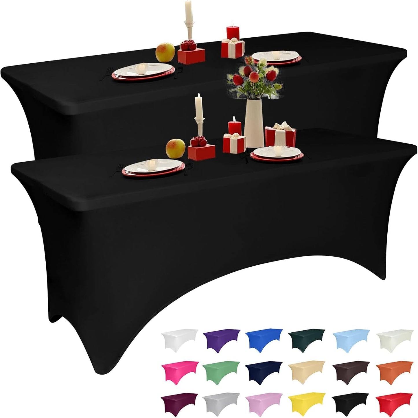 Skiennix 4-Foot Black Spandex Tablecloth - Fitted & Stretch, Washable, Wrinkle Resistant for Events & Parties
