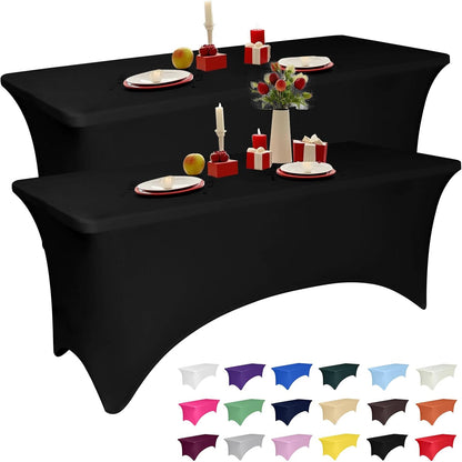 Skiennix 4-Foot Black Spandex Tablecloth - Fitted & Stretch, Washable, Wrinkle Resistant for Events & Parties