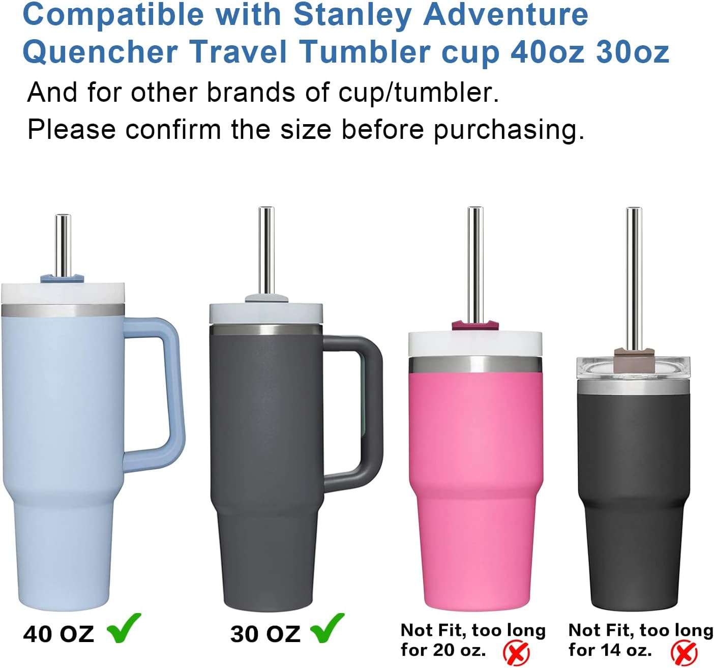 Stanley Replacement Straws - 6 Pack Reusable Straws with Cleaning Brush for 40 oz & 30 oz Tumblers