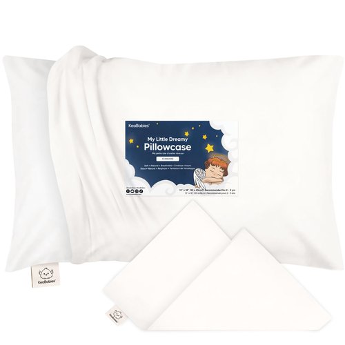 KeaBabies Toddler Pillowcase 13"x18" - Organic Cotton Toddler Pillowcase for Kids, Boys, Girls, Soft & Durable Cotton Cover for Miniature Sleepy Pillows,Cute Colors,Pillow Sold Separately(Soft White)