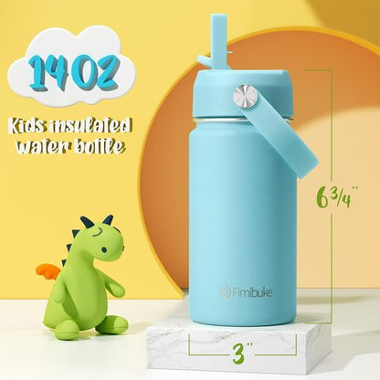 Fimibuke Kids Insulated Water Bottle - 14oz BPA-Free Stainless Steel Tumbler | Leak-Proof Design for School (Sky)