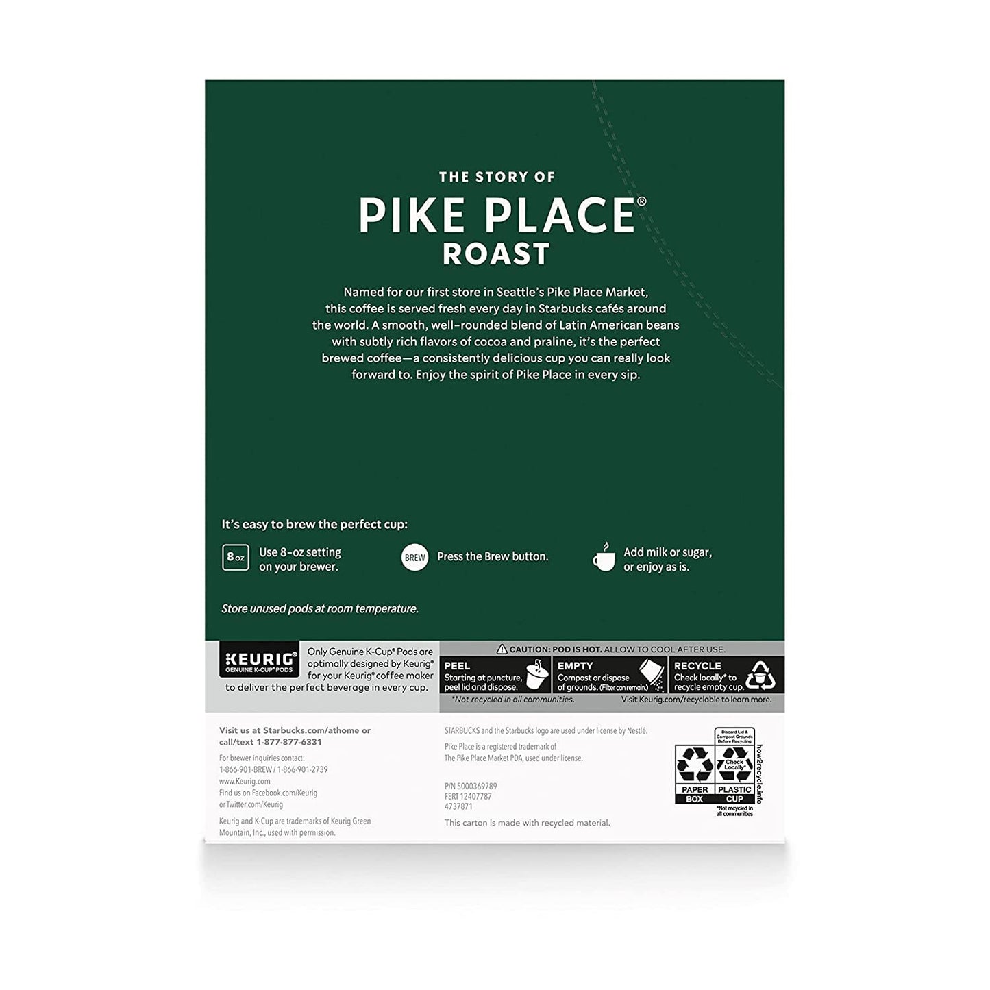Starbucks Pike Place Roast K-Cups for Keurig, 1 Count (Pack of 72)