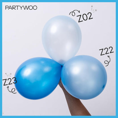 PartyWoo 100pcs Blue & White Balloons - 12 Inch Pearl Light Baby Pastel Sky Blue & Matte White for Graduation, Baby Shower & Birthday Celebrations