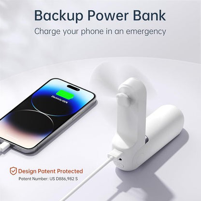 JISULIFE Portable Handheld Fan - Mini 3-In-1 USB Rechargeable with Power Bank & Flashlight | White, Ideal for Travel & Summer