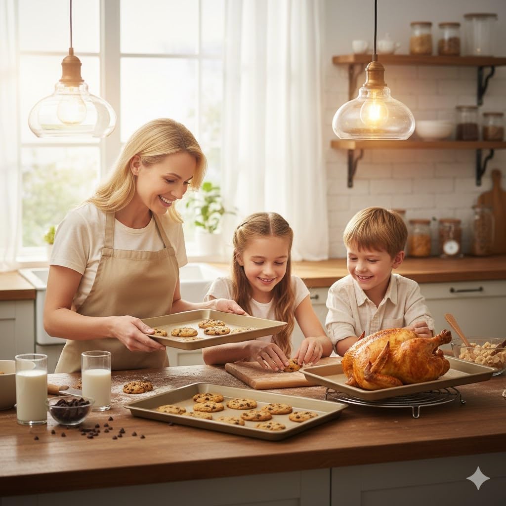 Skiennix Baking Sheet Pan Set of 3 - Nonstick Cookie Sheets | Heavy-Duty Carbon Steel | Rust-Free & Toxic-Free