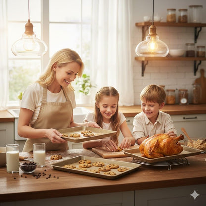 Skiennix Baking Sheet Pan Set of 3 - Nonstick Cookie Sheets | Heavy-Duty Carbon Steel | Rust-Free & Toxic-Free