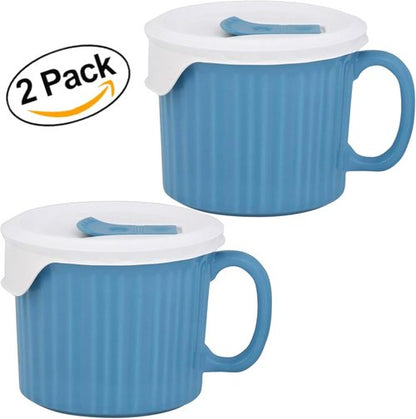 Corningware 20-Ounce Oven Safe Meal Mug - Vented Lid, Pool Blue | Set of 2 for Easy Meal Prep