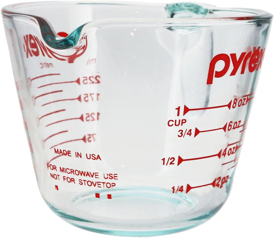 Pyrex Prepware 1 Cup Measuring Cup - Clear Design with Red Measurements for Accurate Cooking