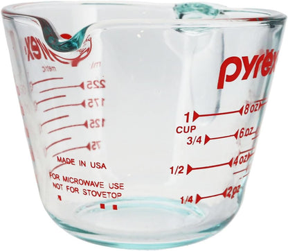 Pyrex Prepware 1 Cup Measuring Cup - Clear Design with Red Measurements for Accurate Cooking