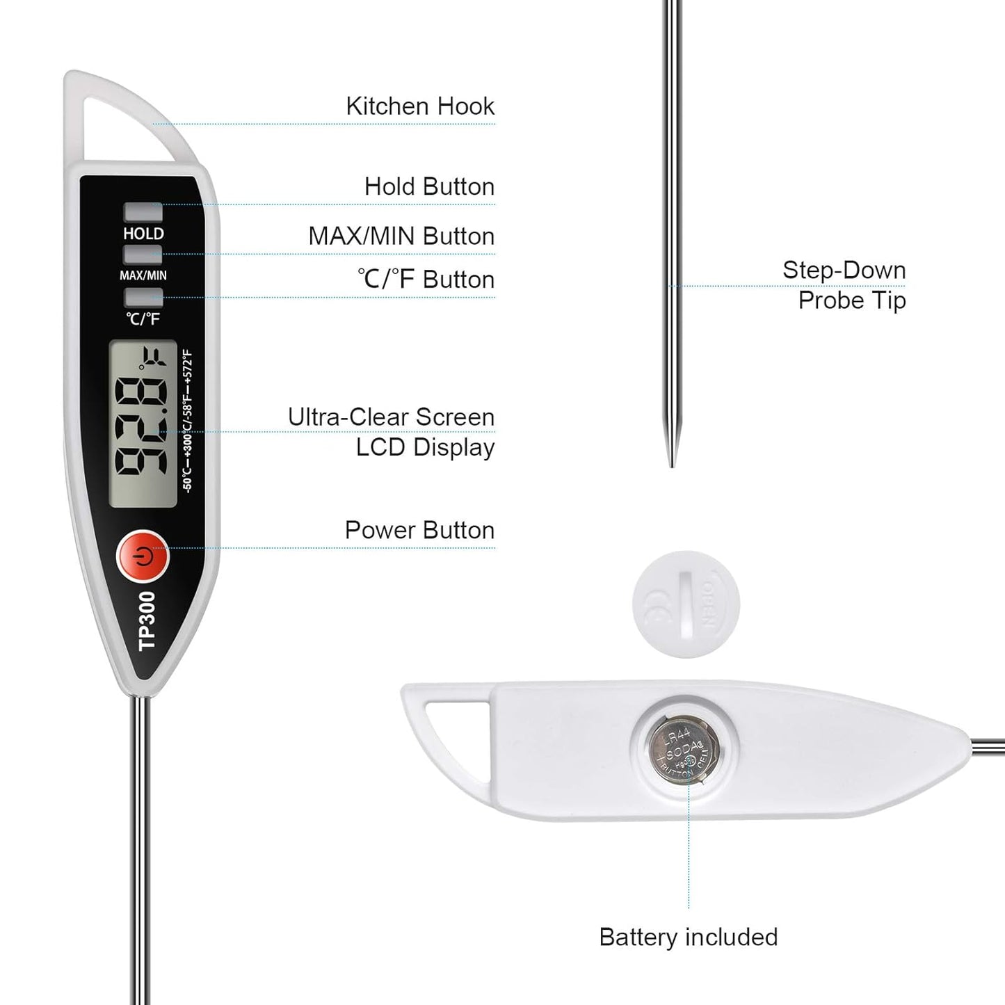 Skiennix Digital Meat Thermometer - Instant Read Cooking Tool for BBQ, Candy, Oil & More | Versatile Kitchen Use