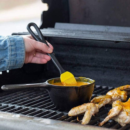 Lodge Cast Iron Melting Pot - Exceptional Heat Retention with Silicone Basting Brush | 15.2 Oz - Black & Yellow
