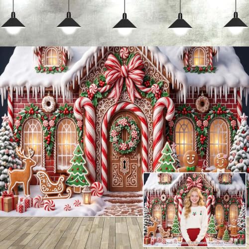 Christmas Gingerbread House Backdrop Banner Xmas Party Decor Multi8 10x8ft