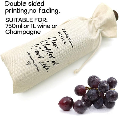 Socive New Job Gifts Wine Bag, Pairs Well With a New Chapter of Your Life, Job Gifr for Colleague, Coworker, Boss, Friends - Burlap Drawstring Wine Bag