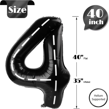 Race Car 4 Balloon - 40 Inch Number Balloon for 4th Birthday Party Decorations