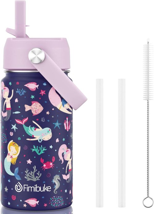 Fimibuke Kids Insulated Water Bottle - 14oz BPA-Free Stainless Steel Tumbler | Leak-Proof Mermaid Design