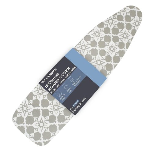 VividPaw Ironing Board Cover and Pad, Thick Padding, Elastic Edge, Silicone Coated, Resist Scorching, Adjustable Fastener, Heavy Duty Padded Iron Board Covers (Floral Tiling, 15" x 54")