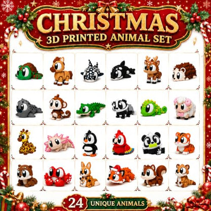 Christmas Advent Calendar with 3D Animal Figurines - Kids Holiday Countdown Toy