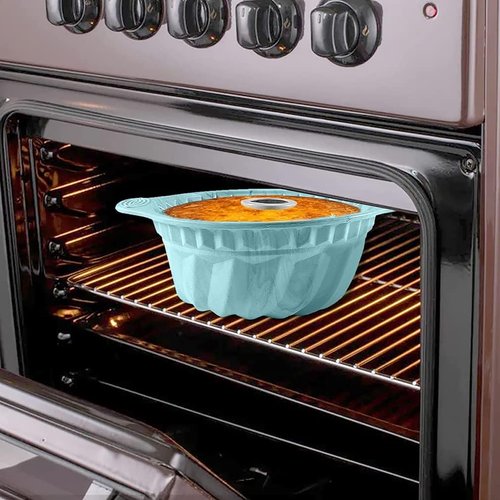 Kenond Silicone Fluted Pans - Non-Stick Baking Molds with Sturdy Handle | 9.5 Inch (Blue) for Cakes & Jello