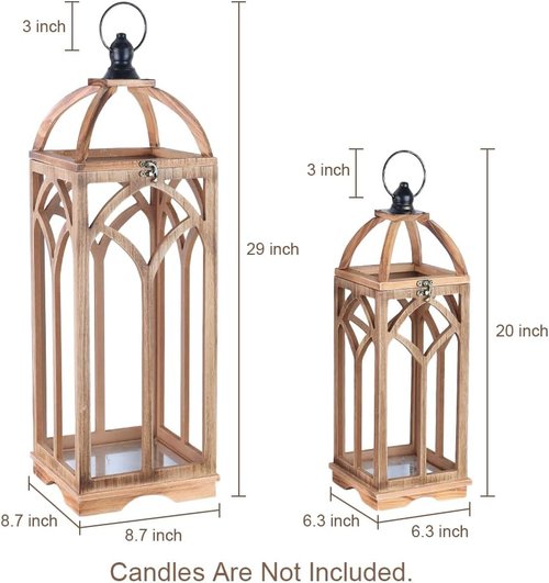 DECORKEY Large Wooden Lantern Set - Rustic Indoor & Outdoor Candle Holders | 30’’/20’’H, Natural Wood Finish