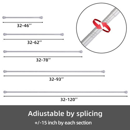 GXOACKJ Curtain Rods for windows 66-120 inch, 5/8 inch Decorative Silver Splicing Heavy Duty Metal Curtain Rod set with Brackets