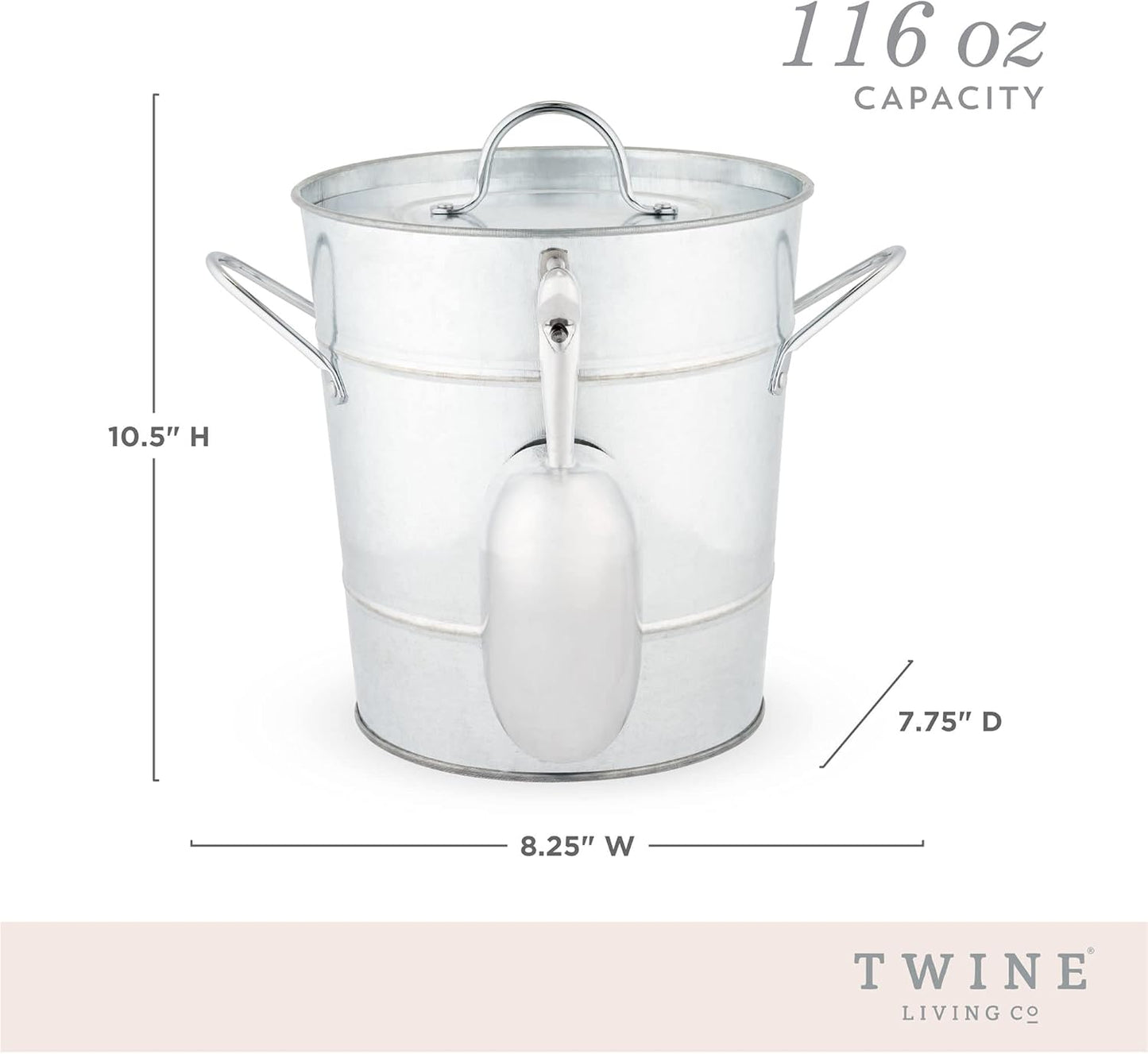 Twine Insulated Ice Bucket With Lid & Scooper for Parties - Galvanized Metal Bucket Cooler & Drink Tub Holds 1 Gallon