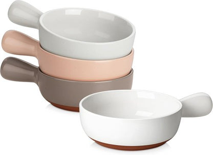 MALACASA 23 Oz French Onion Soup Bowls - Ceramic Crocks with Handles, Set of 4, Multicolor | Oven & Microwave Safe