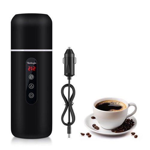 Car Kettle,Portable Electric Travel Kettle,12V/24V Car Coffee Warmer,420ML Hot Water Boiler,Small Hot Water Heater, Mini Hot Water Boiler with Built-in Magnetic Induction Stirring for Tea Coffee Milk