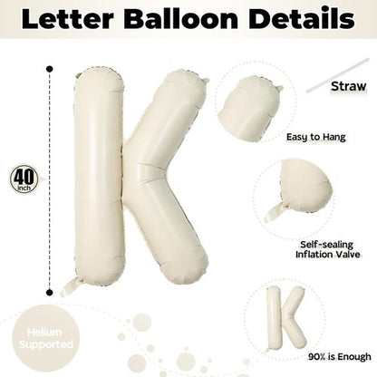 Giant Alphabet K Foil Balloon - Custom 40 Inch Mylar Letter in Nude Cream White for Birthday & Baby Shower Decor