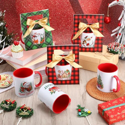 Christmas Coffee Mugs with Gift Boxes - Red Green Watercolor Set of 12