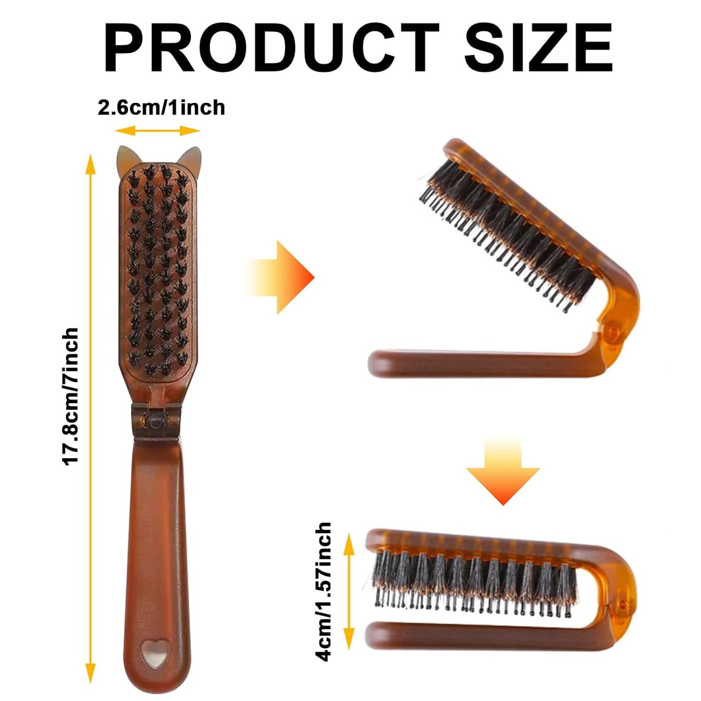 Travel Folding Hair Brush Portable Pocket Boar Bristle Brush for Women, Men, and Children, Folding Mini Boar Bristle for Wet and Dry Hair, Curly and Detangle 2 Pack