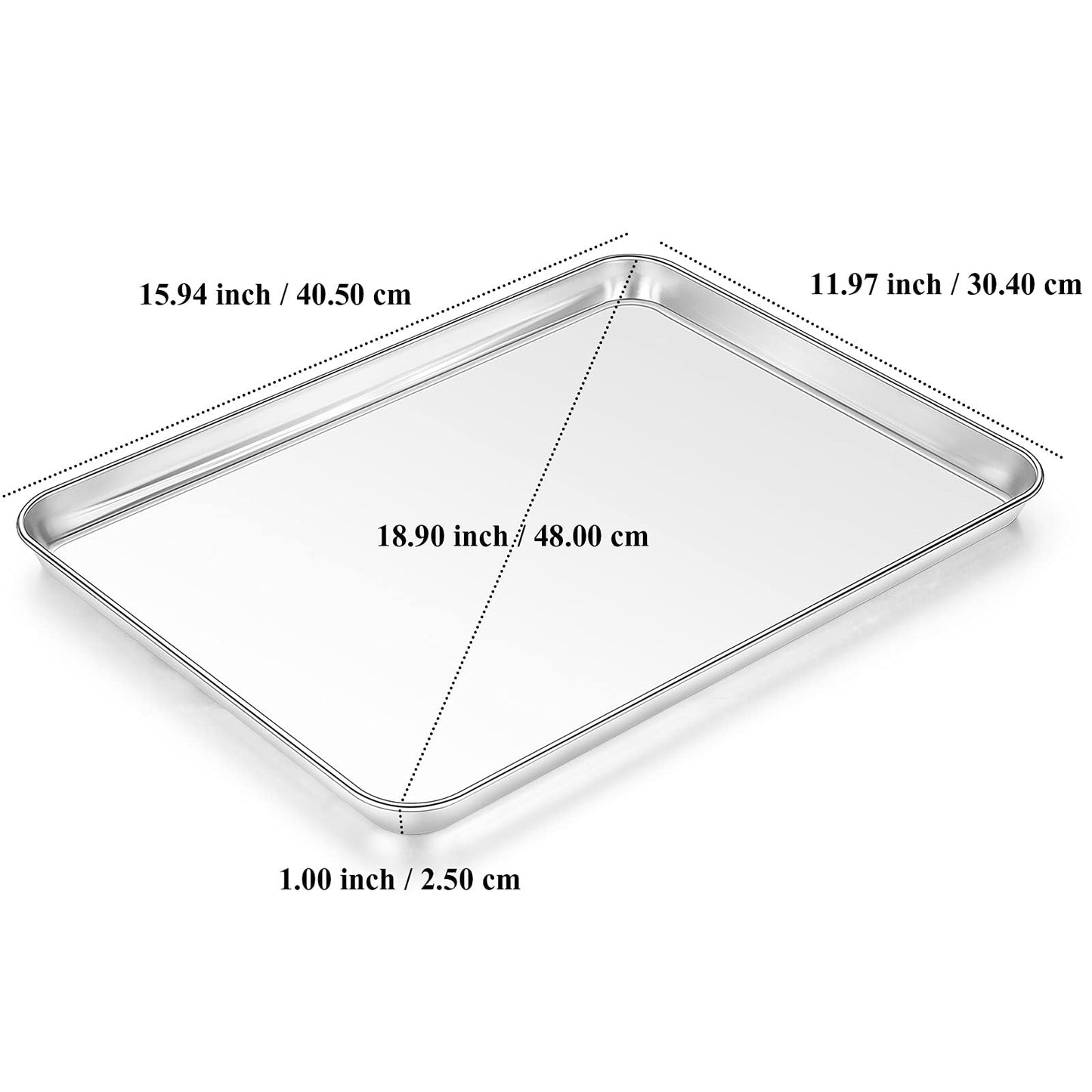 Baking Sheet, Yododo Stainless Steel Cookie Sheet Toaster Oven Tray Pan Rectangle Size 16 x 12 x 1 inch, Non Toxic & Healthy, Superior Mirror Finish & Easy Clean, Dishwasher Safe