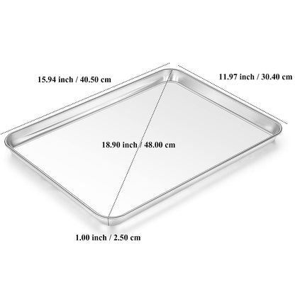 Baking Sheet, Yododo Stainless Steel Cookie Sheet Toaster Oven Tray Pan Rectangle Size 16 x 12 x 1 inch, Non Toxic & Healthy, Superior Mirror Finish & Easy Clean, Dishwasher Safe