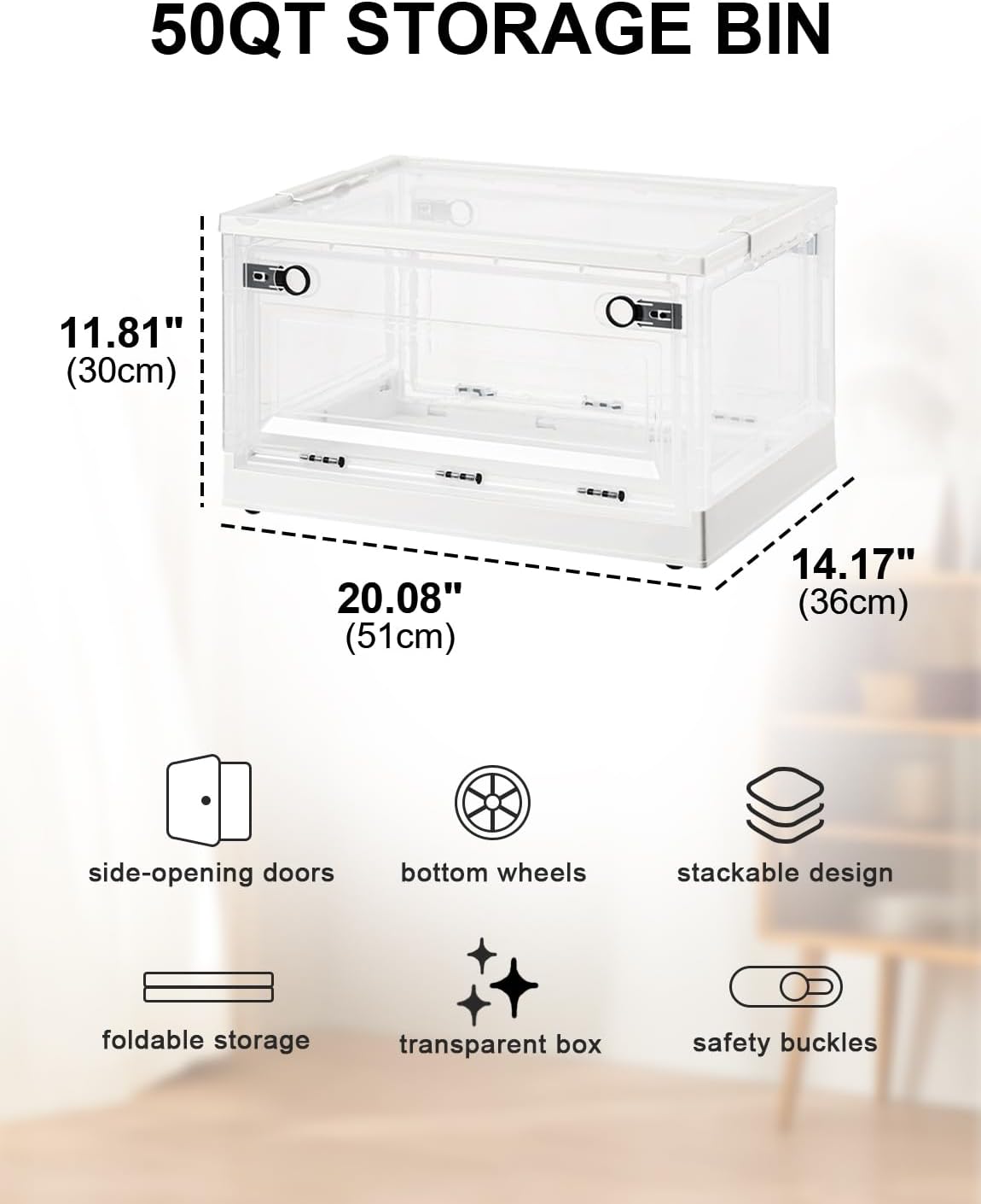 Storage Bins with Lids - 50 QT Stackable Plastic Containers with Wheels | Collapsible Organizer for Home & Office