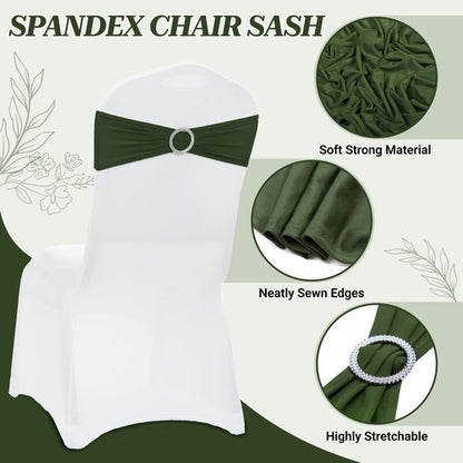 MDS Spandex Chair Sashes - Universal Elastic Stretch Ties with Buckle for Weddings | Olive Green, Pack of 125