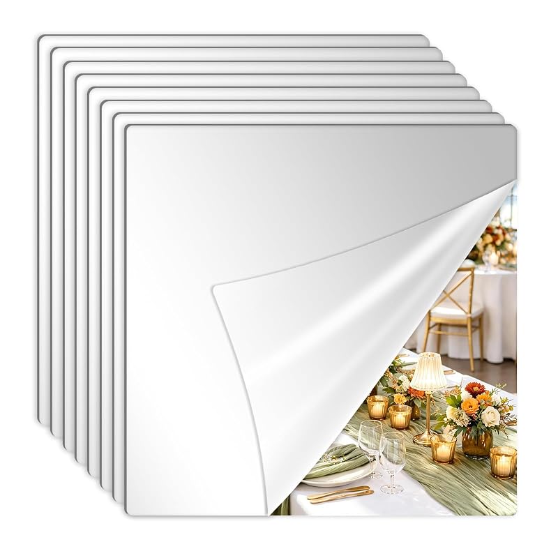8PCS 8" Square Self-Adhesive Acrylic Mirror Tiles - Shatterproof Wall Panels for DIY Decor (Variation: 8inch)