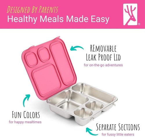 Elk and Friends Kids Stainless Steel Bento Box - Leak-Proof Toddler Lunch Container | 4 Compartments | Dishwasher Safe