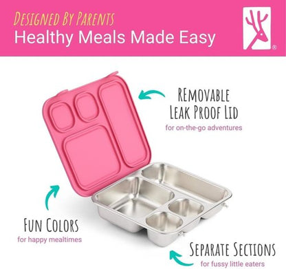 Elk and Friends Kids Stainless Steel Bento Box - Leak-Proof Toddler Lunch Container | 4 Compartments | Dishwasher Safe