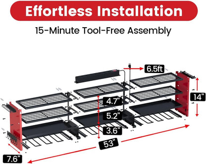 Power Tool Organizer by [Brand Name] - Heavy Duty Wall Mount Shelf with 400lbs Capacity | 12 Slots & 8 Outlets
