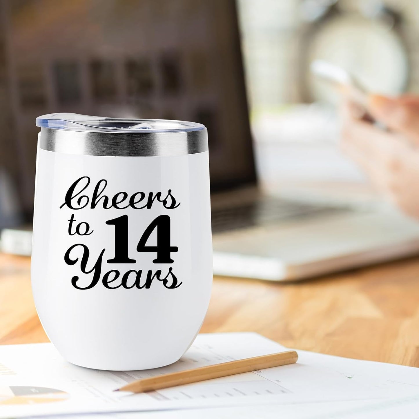 Skiennix 12 OZ Wine Tumblers - Perfect 14th Anniversary Gifts for Couples | Set of 2