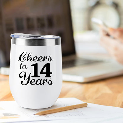 Skiennix 12 OZ Wine Tumblers - Perfect 14th Anniversary Gifts for Couples | Set of 2