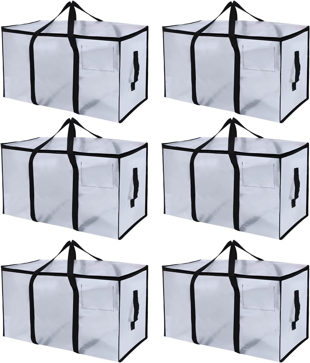 Skiennix Heavy-Duty Extra Large Moving Bags - Waterproof Storage Totes with Handles & Zippers | 6 Pack (Clear)