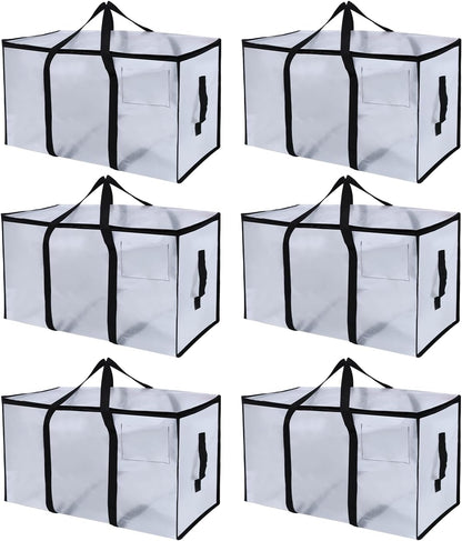 Skiennix Heavy-Duty Extra Large Moving Bags - Waterproof Storage Totes with Handles & Zippers | 6 Pack (Clear)