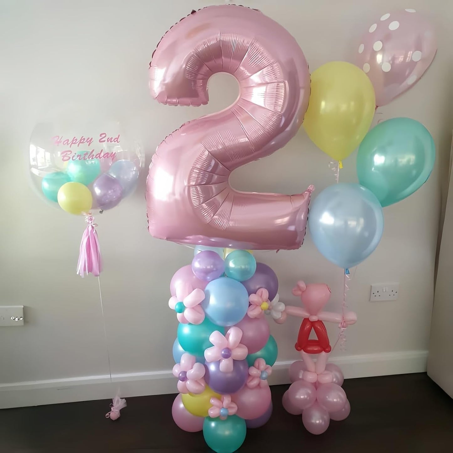 Skiennix 40-Inch Pastel Pink Number 2 Balloon - Large Foil Helium Balloon for Girls' 2nd Birthday Party