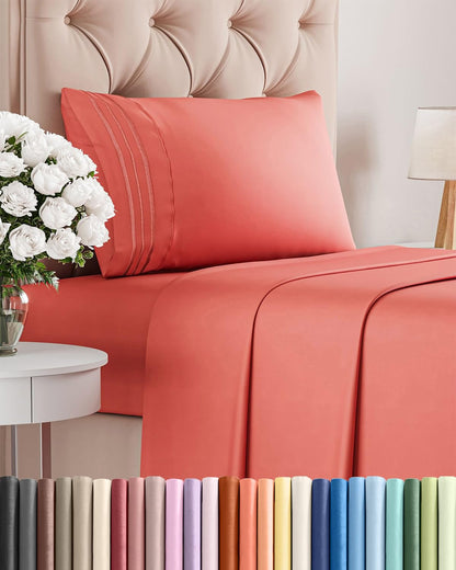 Twin XL Size 3 Piece Sheet Set - Comfy Breathable & Cooling Bed Sheets Set - Hotel Luxury Bedding for Women, Men, Kids, Teens, Boys & Girls - Deep Pockets, Ultra-Soft, Wrinkle Free - Oeko-Tex - Coral