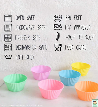 XNM Creations Silicone Cupcake & Muffin Liner Molds - Premium Grade Baking Cups, Pastel, Pack of 24